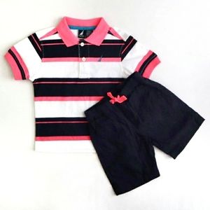 Nautica Navy/Hot Pink/White Polo & Short Set